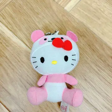 레어! 산리오 헬로키티 마스코트 인형옷 팬더 핑크 키링