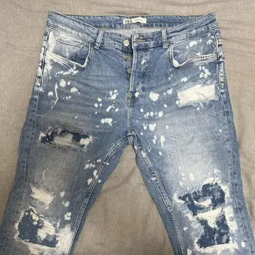 ZARA 스키니 데님 라이트 블루 데미지 가공