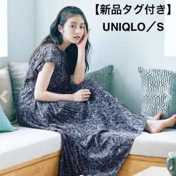 택 포함 새상품 유니클로 이네스 콜라보 원피스 플리츠 페이즐리 S