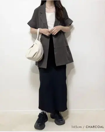 아쿠아 차고 테일러드 자켓 반팔 셔츠 자켓 차콜 그레이