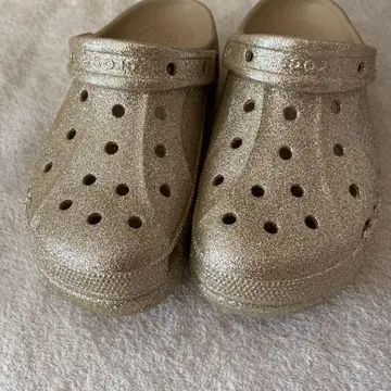 택 없음 미사용 Crocs 23cm 골드 글리터 클로그 샌들 W7