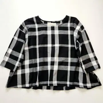 오메카시 OMEKASI 7부 소매 블라우스 블록 체크 모노톤