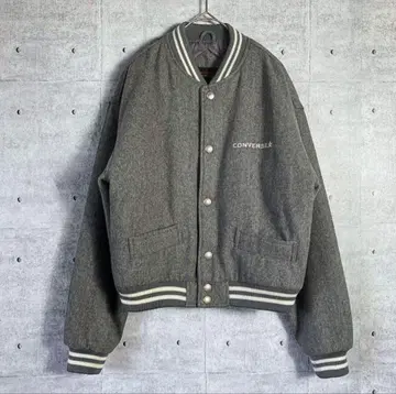 레트로 CONVERSE 로고 자수 패치 바시티 자켓 L 그레이 귀여운