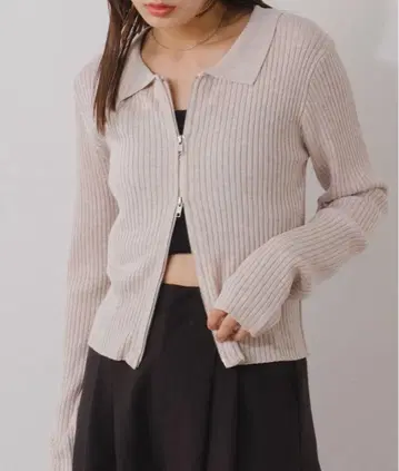 카스타네 더블 지퍼 리브 가디건