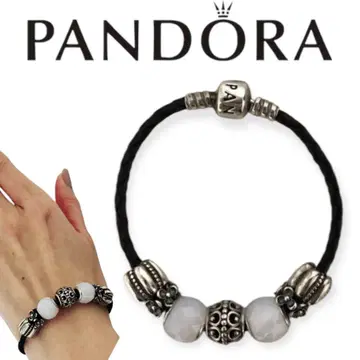 새상품급 PANDORA 판도라 참이 달린 팔찌 925 실버 가죽