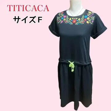 티티카카 무릎 기장 원피스 꽃 자수 에스닉 허리 조절 프리 사이즈