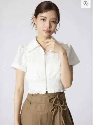 rienda 허리 셔링 지퍼 블라우스