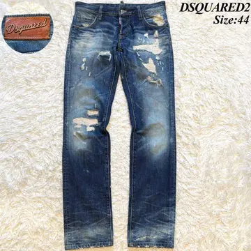 DSQUARED2 데미지 데님 팬츠 크러쉬 가공 44 인디고 로고