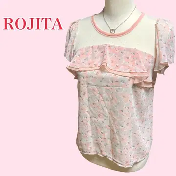 ROJITA y2k 레이스 프릴 꽃무늬 시어 반팔 블라우스 핑크 계열