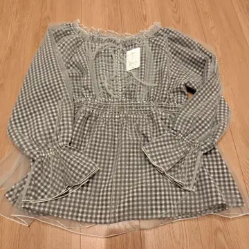 깅엄 체크 프릴 블라우스