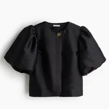 H&M 벌룬 슬리브 블라우스 반팔 골드 버튼 블랙 귀여운 L