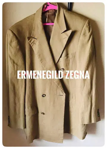 EREMENEGILD ZEGNA 아쉬 브라운 더블 브레스트 자켓 린넨