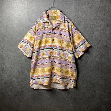 vintage 반팔 셔츠 패턴 셔츠 구제 의류 꽃무늬 컬러풀 오픈 카라