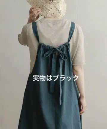 어반 리서치 도어스 린넨 코튼 개더 원피스 블랙