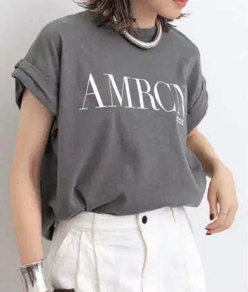 라빠르망 아메리카나 AMRCN 로고 그레이 롤업 티셔츠 반팔
