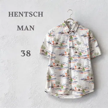 헨츠만 HENTSCH MAN 알로하 셔츠 반팔 리조트 패턴 남성용 화이트