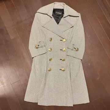 CECIL McBEE 체크 무늬 더블 브레스트 롱 코트