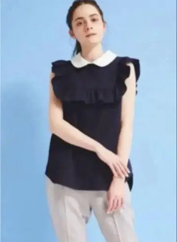요리 라운드 칼라 프릴 슬리브리스 블라우스