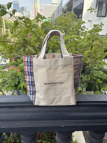 DEAN & DELUCA 방콕 한정판 체크 무늬 에코백 오렌지 계열