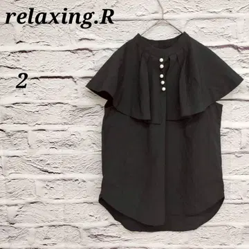 R5186 릴랙싱 아루 [2] 슬리브리스 블라우스 프릴 펄 버튼