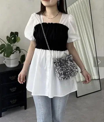 프로즈 베일 개더 뷔스티에 도킹 블라우스