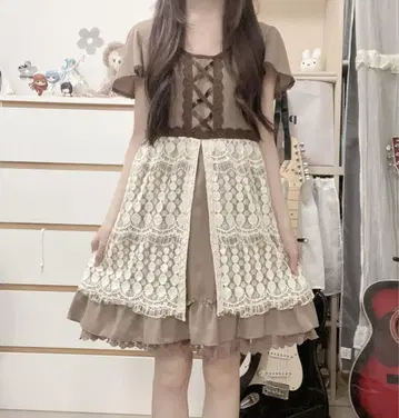 모리걸 페어리 그런지 레이스업 프릴 레이스 원피스
