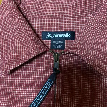 AIR WALK 90s 레어 빨간색 체크 집업 반팔 셔츠