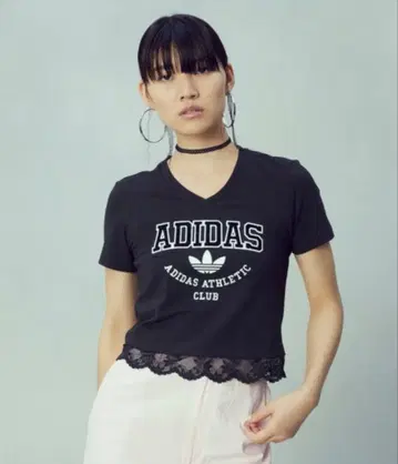 아디다스 크롭트 레이스 트림 티셔츠 블랙 반팔 ZOZO 한정판