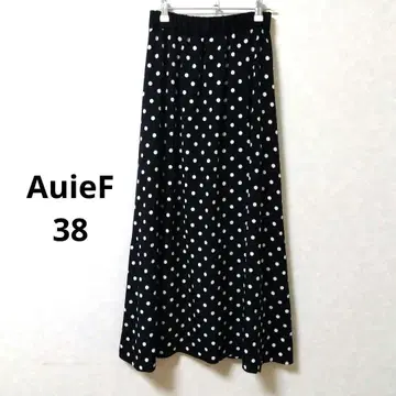 AuieF 아위프 블랙 화이트 도트 무늬 플레어 롱 스커트 38