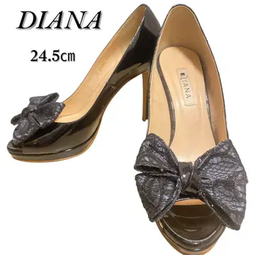 DIANA 에나멜 오픈토 펌프스 24.5cm 세련된 블랙 귀여운