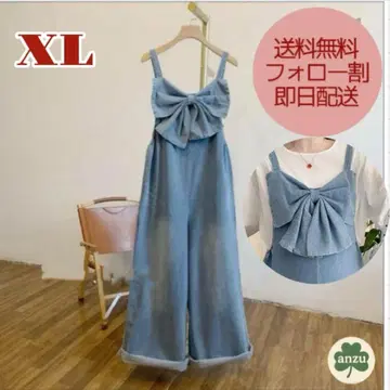 리본 데님 살로펫] 오버롤 체형 커버 넉넉한 한국 XL