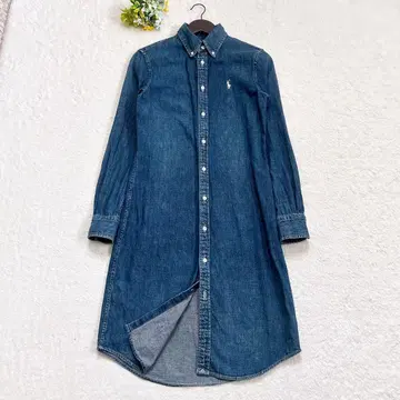 RALPH LAUREN 포니 자수 데님 롱 셔츠 원피스 블루 S