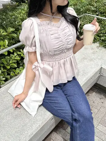 An MILLE 안미르 셔링 페플럼 TP 핑크 반팔