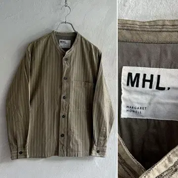 새상품급 MHL. 스트라이프 밴드 카라 셔츠 베이지 마가렛 호웰