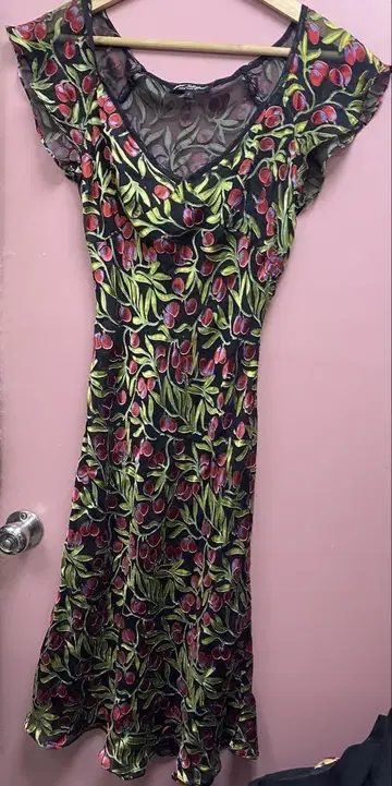 VTG! 90년대 베티 존슨 오팔 체리 패턴 원피스