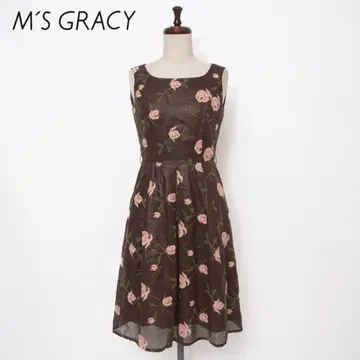 M'S GRACY 로즈 자수 원피스 브라운 사이즈 36*ED1166