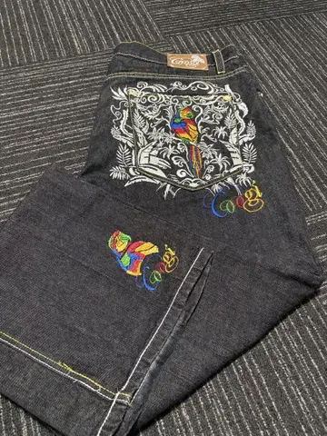 새상품급 레어 Coogi W42 블랙 와이드 데님 배기 팬츠 자수