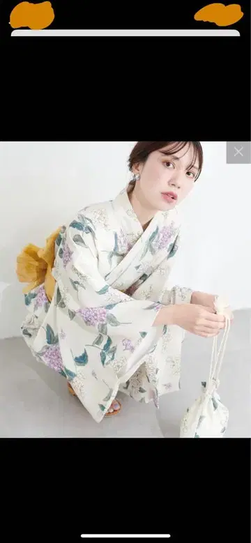 꽃무늬 유카타 화이트 수국 내추럴 꾸뛰르 오비 없음