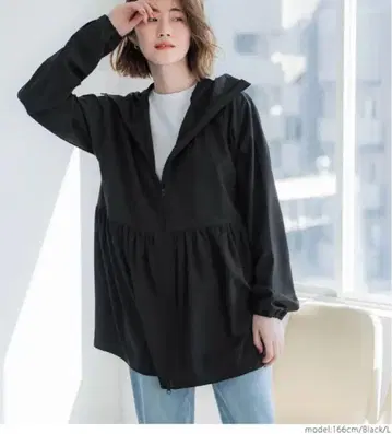 coca UV 차단 개더 후드티 블랙 M