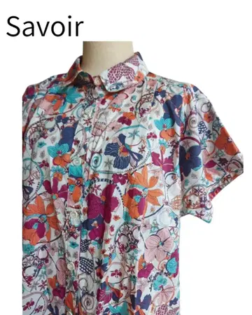Savoir 사보아 올 패턴 꽃무늬 반팔 셔츠 블라우스 루즈핏