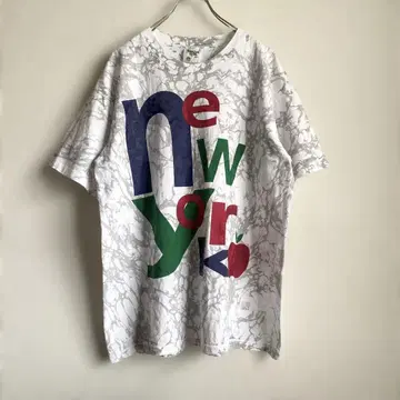 90s USA제 New York 사과 마블 타이다이 염색 프린트 티셔츠