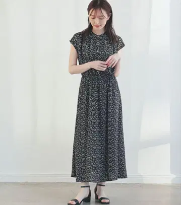 허니즈 꽃무늬 슬리브리스 롱 원피스 Honeys 블랙 검정 L
