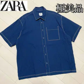 새상품급 ZARA 자라 시어서커 오버 사이즈 스티치 셔츠 네이비 M