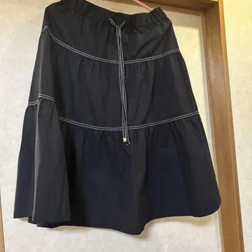 슈퍼 뷰티 블랙 플레어 스커트 조정 가능한 드로우 스트링