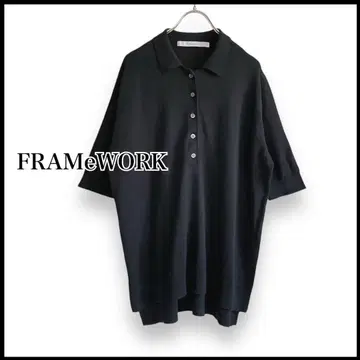 FRAMeWORK 실크 린넨 폴로 니트 블랙
