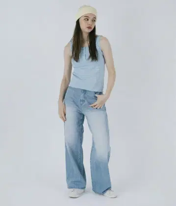 TINA: JOJUN 루즈 데님 팬츠 블루 S