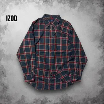 IZOD 버튼 다운 체크 플란넬 셔츠 오버 사이즈 페이드 USA
