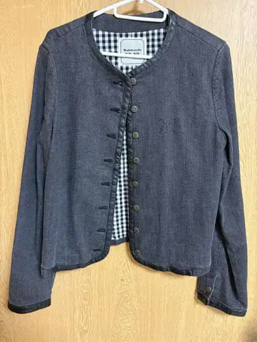 마드모아젤 논논 파파스 자켓 블루종 깅엄 체크 데님