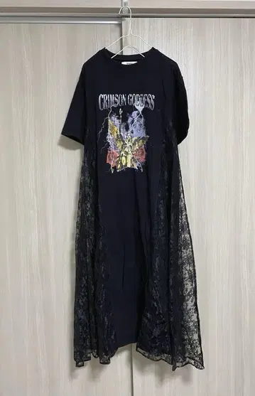사이드 레이스 티셔츠 원피스 블랙