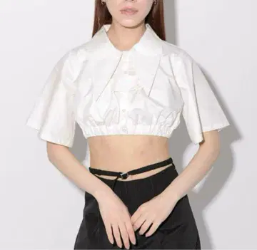melt the lady 배트 칼라 블라우스 화이트 크롭 셔츠